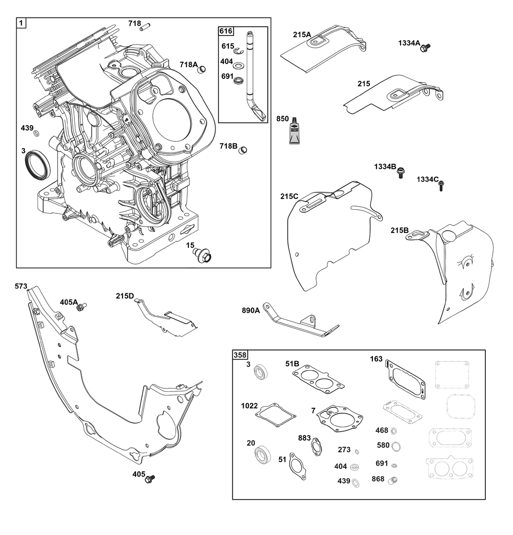 Cylinder Group Diagram and Parts List for 613477-4208-J1 400000 - 699999 Briggs and Stratton Engine